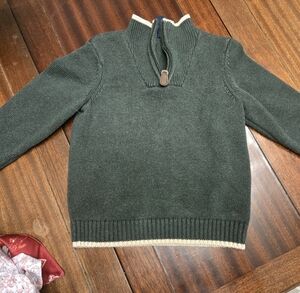 Janie & Jack Forest Green Half-Zip Sweater with Cream Trim